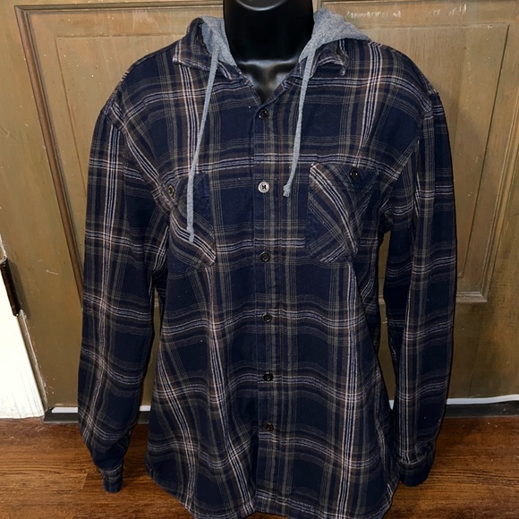 Flag & Anthem Brown Gray Plaid Flannel Thermal Lined Button Up Jacket Size L - Picture 5 of 12